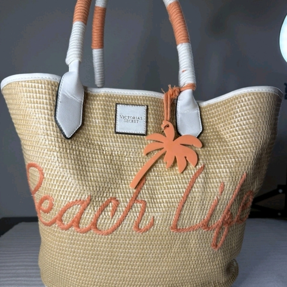 Victoria's Secret Tan and Orange Beach Tote